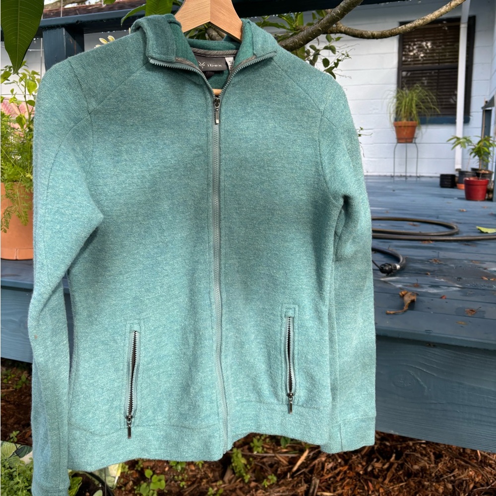 Women's Ibex Aqua Full Zipper Hooded Sweater Size XS